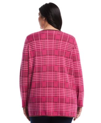 Plus Size Crosshatch Patch Pocket Open Long Sleeve Cardigan Sweater