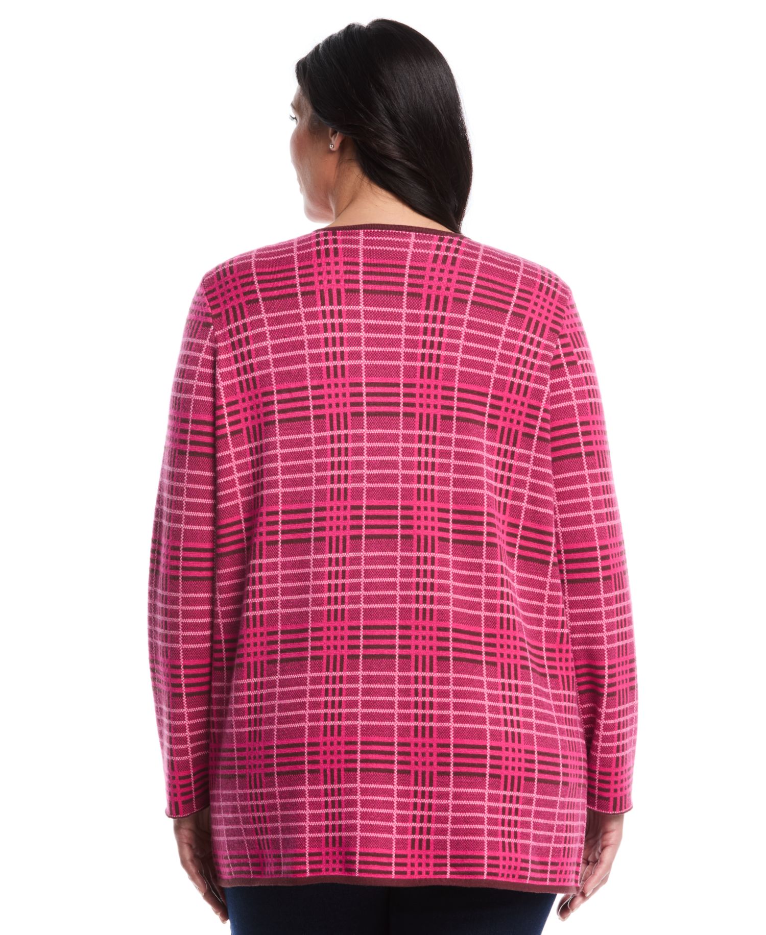 Plus Size Crosshatch Patch Pocket Open Long Sleeve Cardigan Sweater