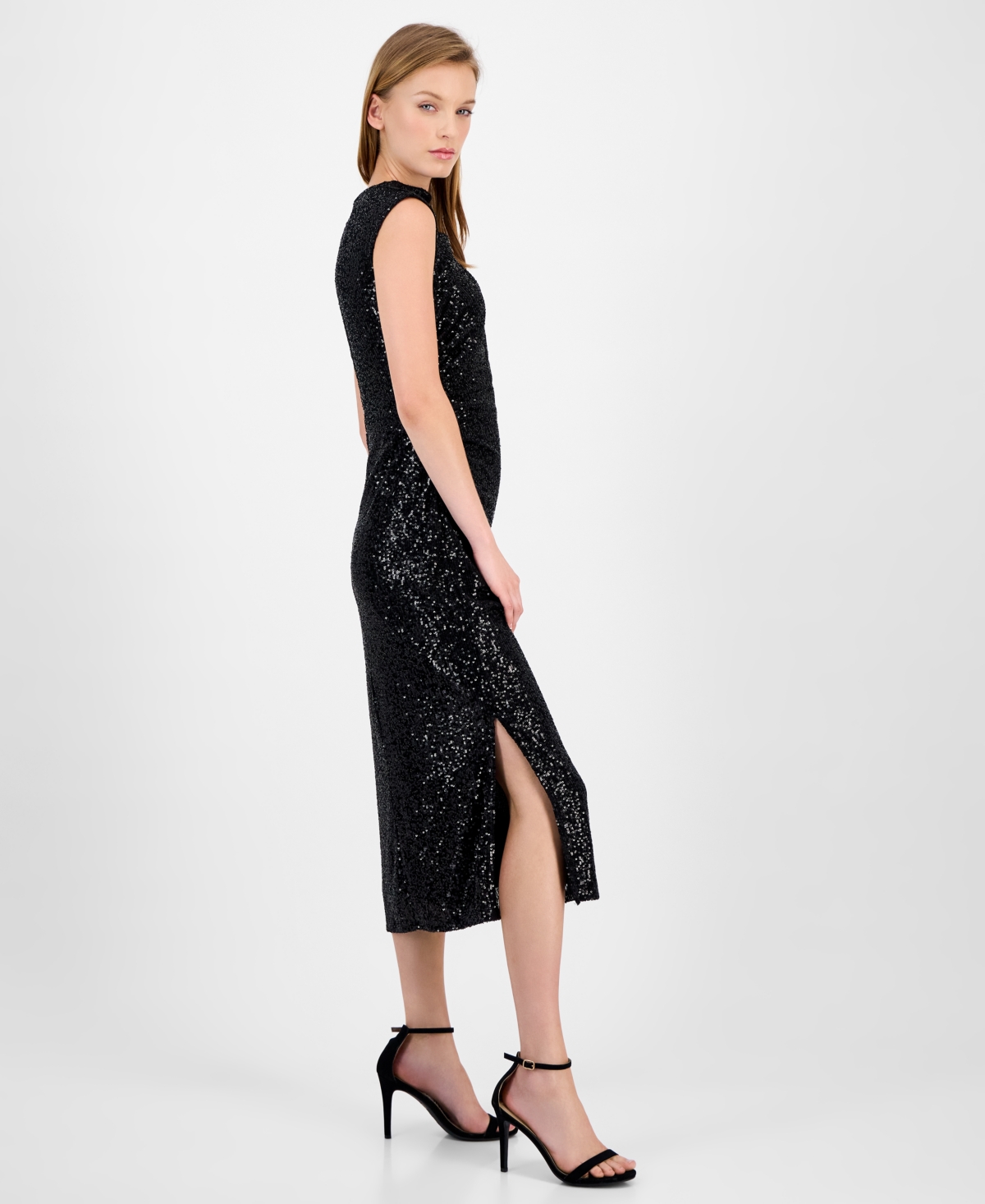 Anne Klein Women's Sequin Sleeveless Midi Sheath Dress In Black