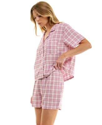 Women's 2-Piece Boxy Notch Collar Top with Boxer Shorts Set