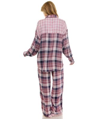 Women's 2-Piece Color Blocked Collared Pajama Set