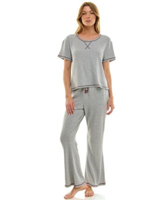 Women's 2-Piece Short Sleeve Top and Flare Pants Set