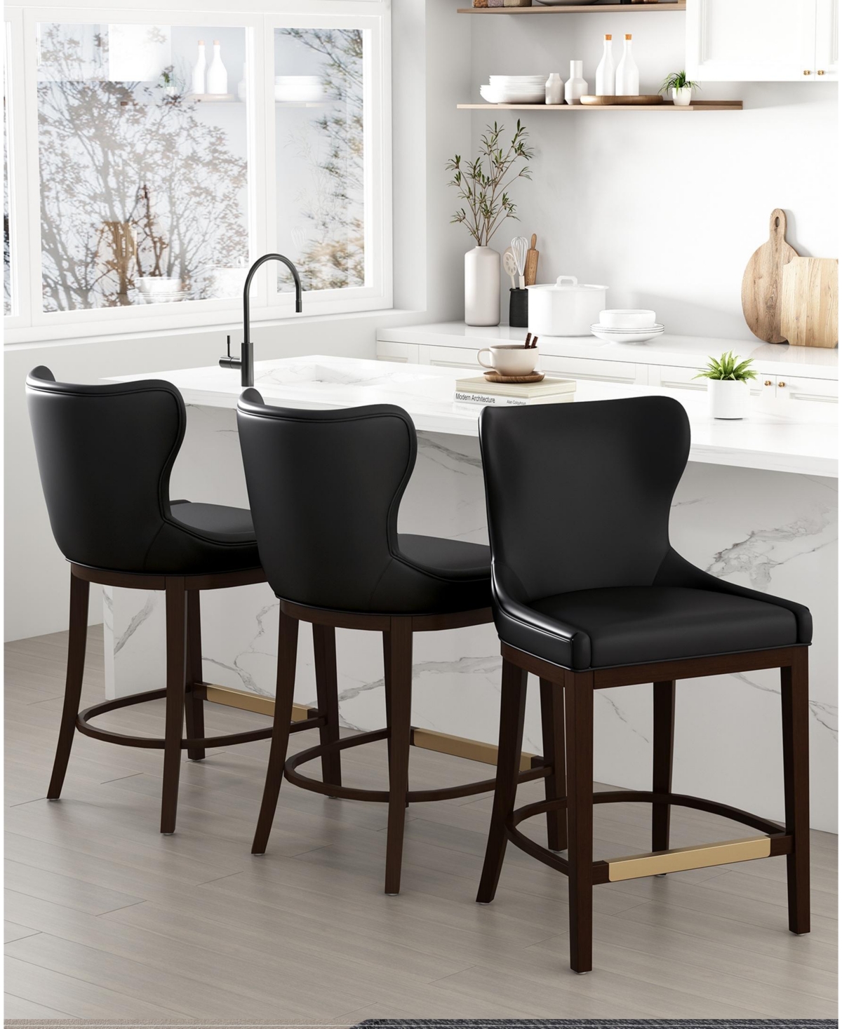 Manhattan Comfort Blair 40.9" Leatherette Upholstered Counter Stool In Black