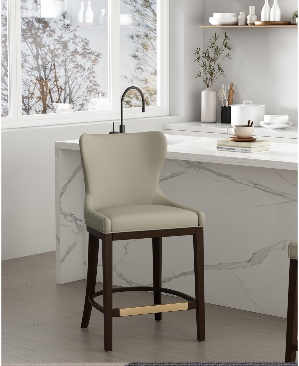 Manhattan Comfort Blair 40.9" Leatherette Upholstered Counter Stool In Gray