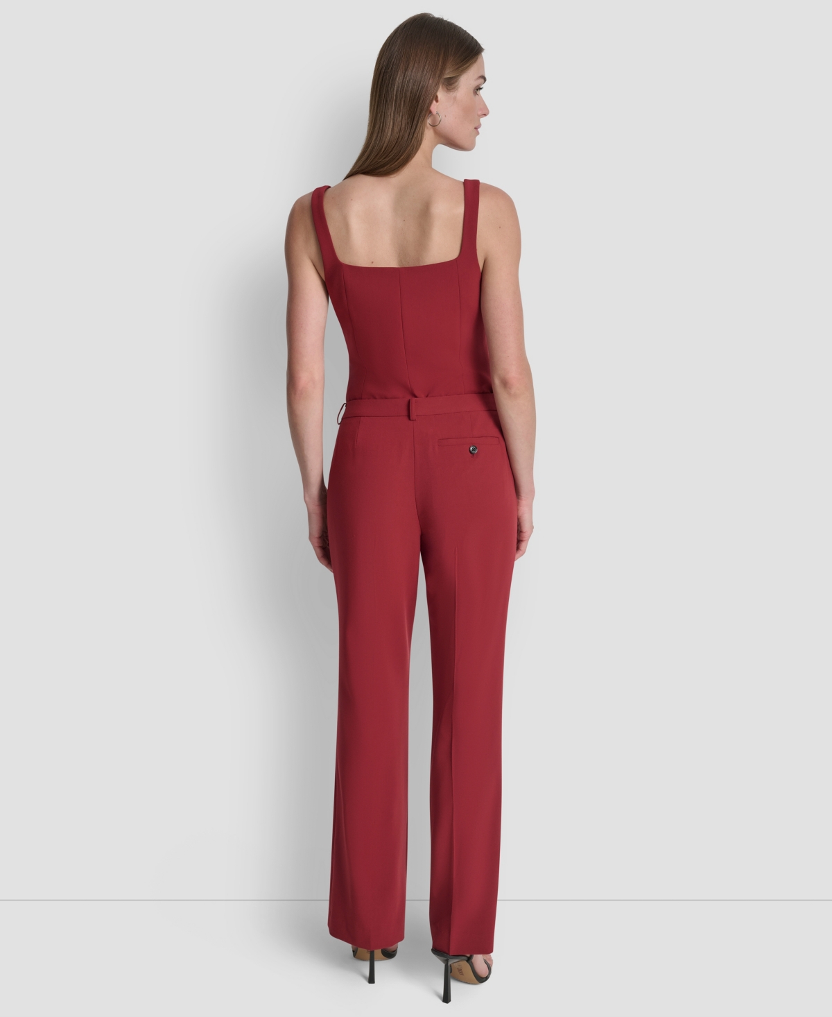 Dkny Petite Mid-rise Streamlined Modern Fit Trouser In Burgundy