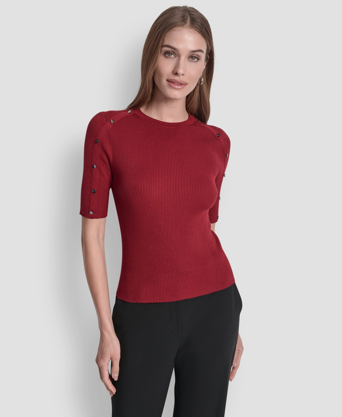 Dkny Petite Short Sleeve Sweater In Red