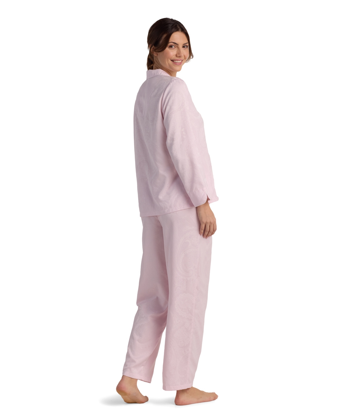 Miss Elaine Petite 2-piece Long Sleeve Top And Pull-on Pants Pajama Set In Pink