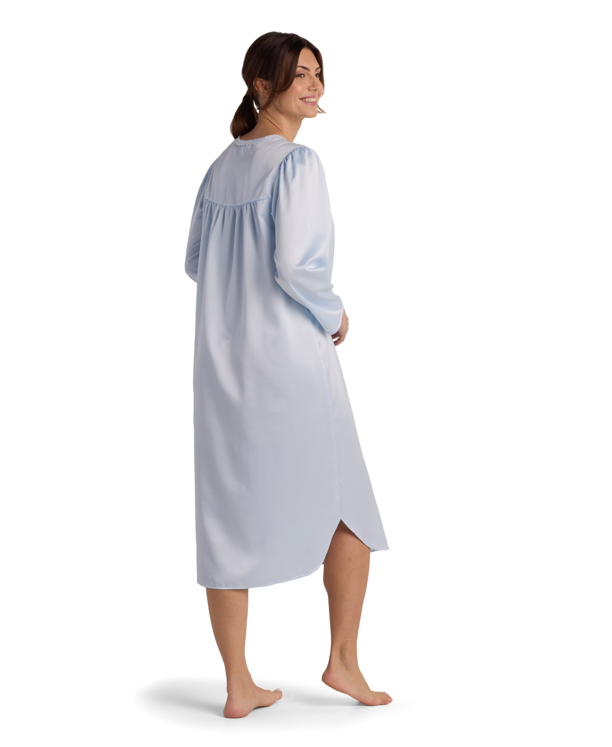 Miss Elaine Petite Round Neck Long Sleepwear Gown In Blue
