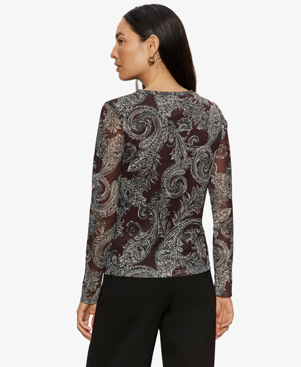 Sanctuary Floral Print Long Sleeve Mesh Top In Gray