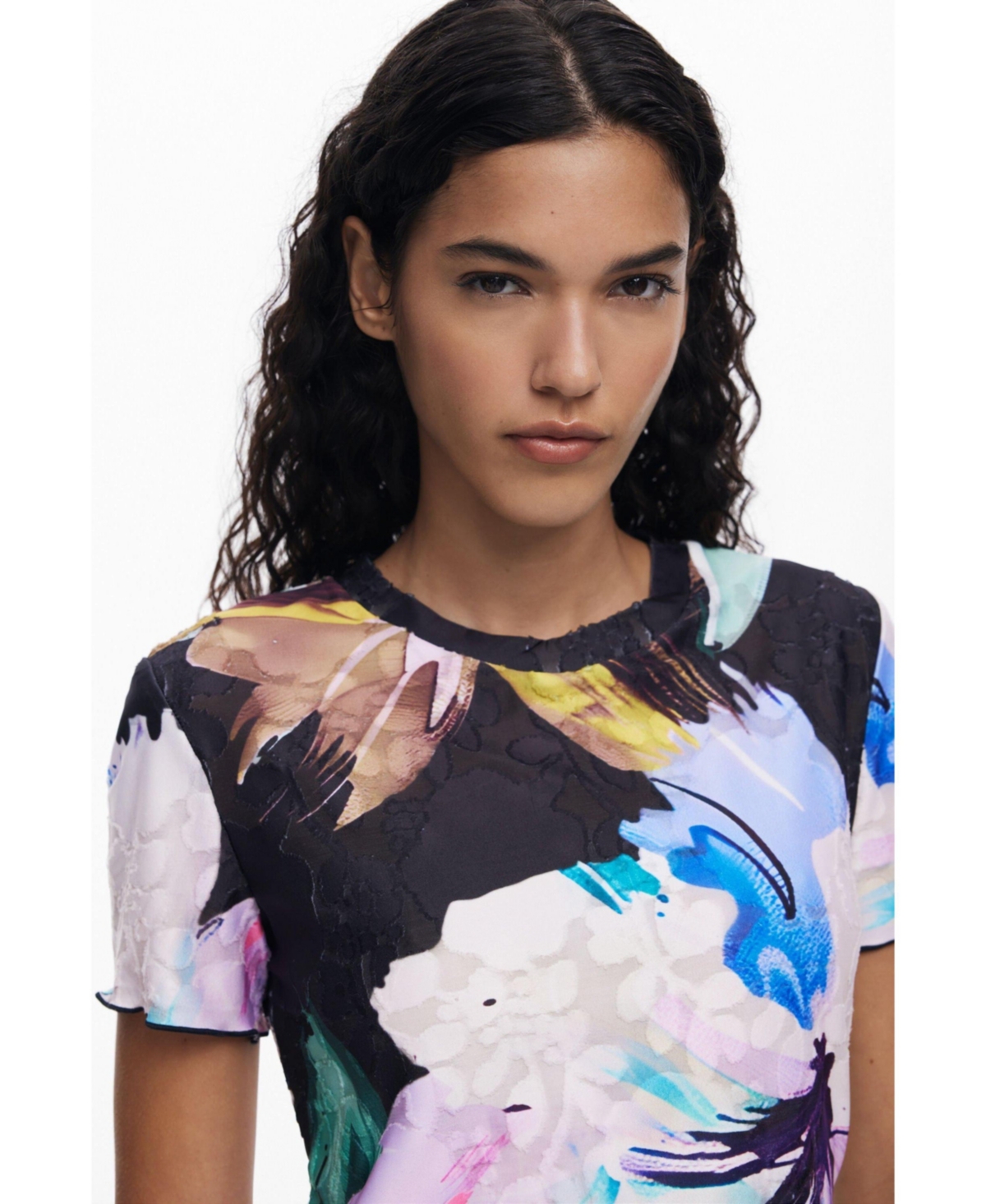 Desigual Texture Floral Top In Blue
