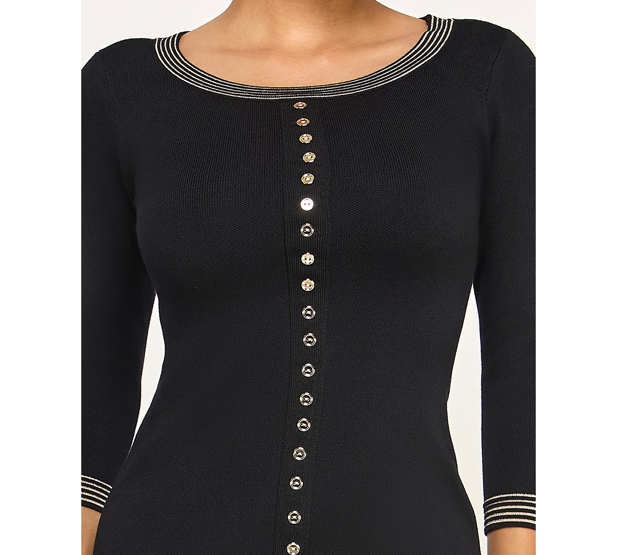 Invitee Juniors' 3/4-sleeve Crewneck Sweater Dress In Black