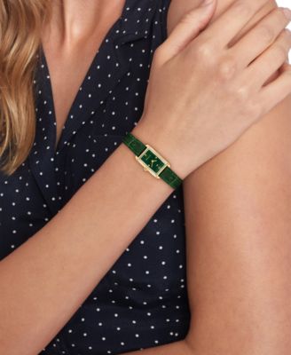 Women's Quartz Green Leather Strap Watch, 16mm