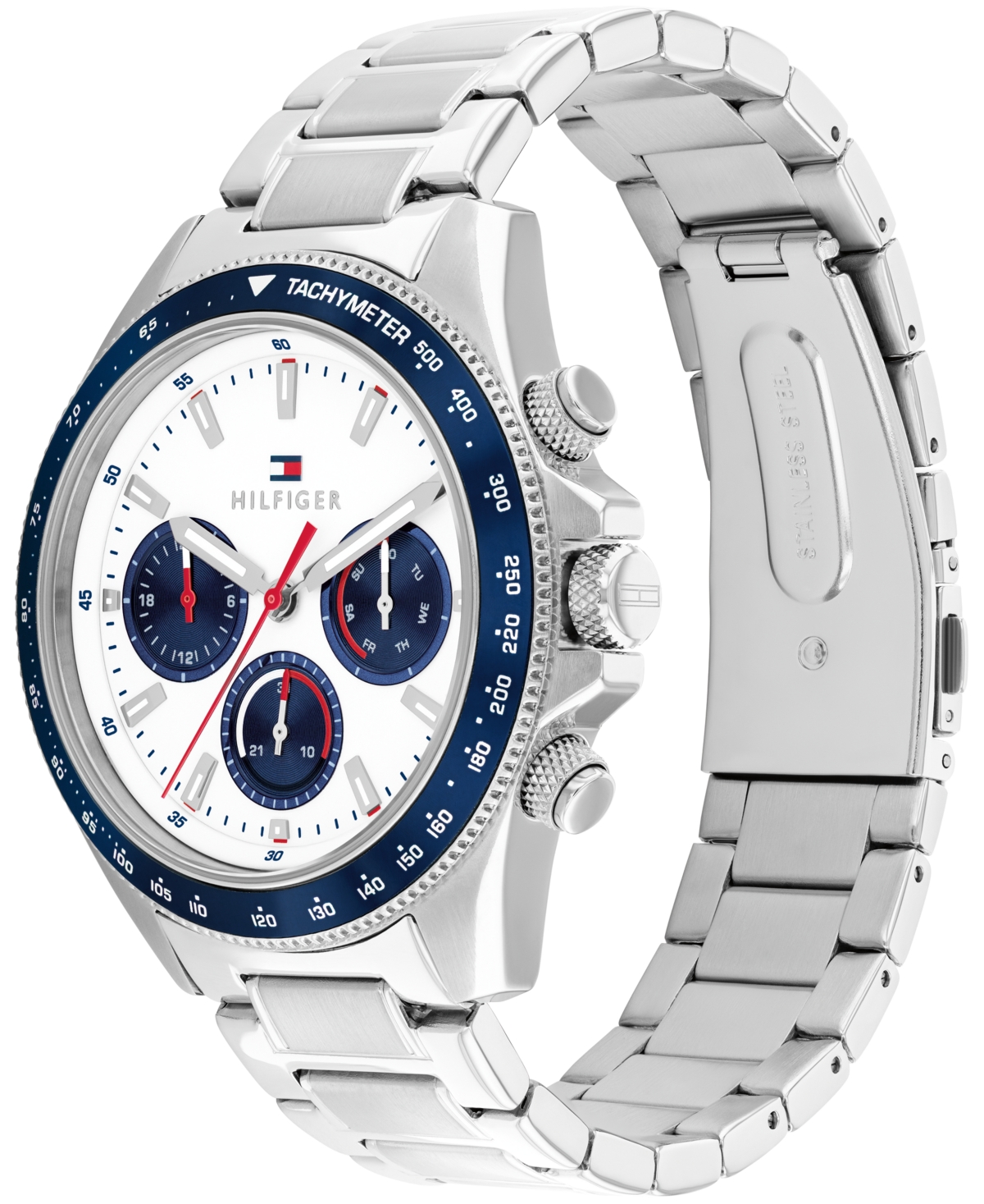 Tommy Hilfiger Men's Multifunction Silver Tone Stainless Steel Bracelet Watch, 44mm In Metallic