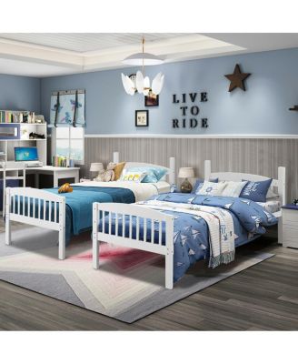 Wood Hardwood Twin Bunk Beds Convertible into 2 Individual Kid Bed Ladder