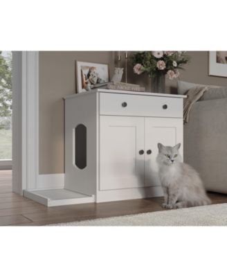100% Solid Wood Ziva 2-Door Cat Litter Box Enclosure with Litter Catch