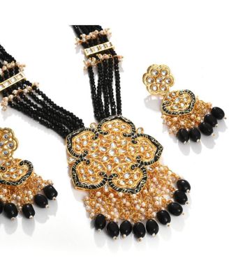 Women's Gold Plated Kundan Beaded Jewellery Set