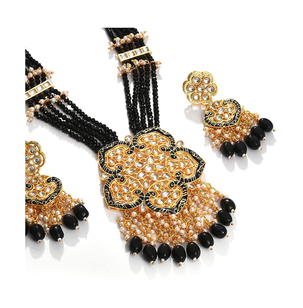 Sohi Women's Gold Plated Kundan Beaded Jewellery Set