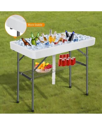 Portable Ice Cooler Table with Drain, Skirt & Handle, 440LBS Capacity