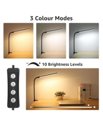 Clip-on LED Desk Lamp, Dimmable USB-Powered with 3 Color Modes 10 Brightness, 360°Adjustable Gooseneck  - Black