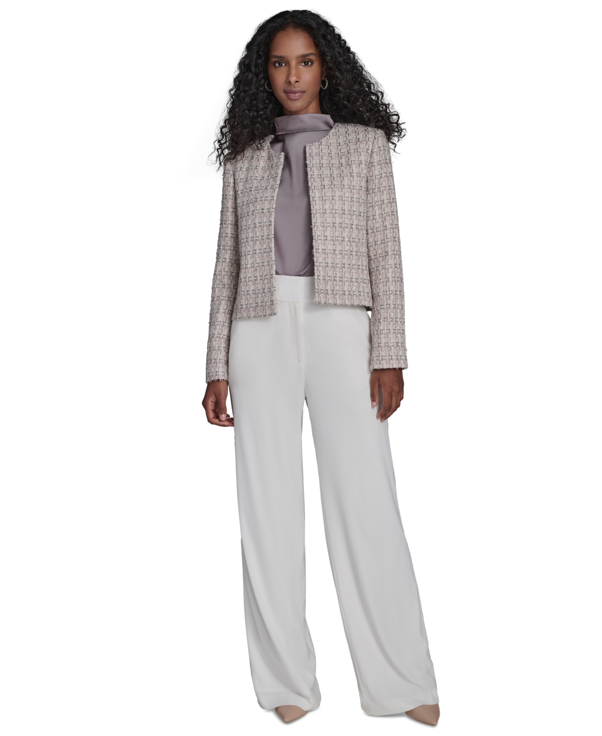 Calvin Klein Women's Tweed Open Front Jacket In Gray
