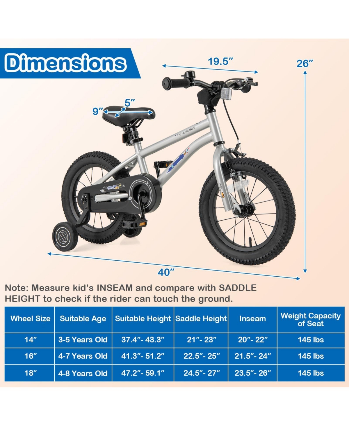 14 Inch Kids Bike Bicycle for Boys Girls 3-8 with High Carbon Steel Frame