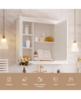 Wall-Mount Storage Cabinet with Mirror and 6 Open Shelves for Bathroom