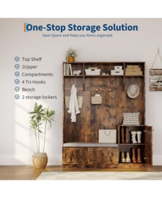 Hall Tree with Shoe Storage, 78.8" Entryway Bench with Coat Rack, with 4 Shoe Cabinet, 4 Coat Hooks, 3 Top Open Shelves, 5-in-1 Freestanding Coat Rack for Hallway, Bedroom, Living Room