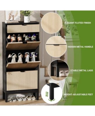 Shoe Storage Cabinet with 3 Flip Drawers and 1 Drawer, Entryway Shoe Organizer with Adjustable Shelves and Metal Legs, Space-Saving Narrow Rack Cabinet for Entryway, Hallway, Front Door