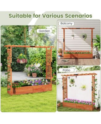 2PCS Raised Garden Bed Planter Box w/ Side & Top Trellis for Vine Climbing Plants
