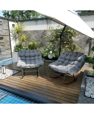 Outdoor Rocking Chair Set of 2, Rocking Papasan Chairs,