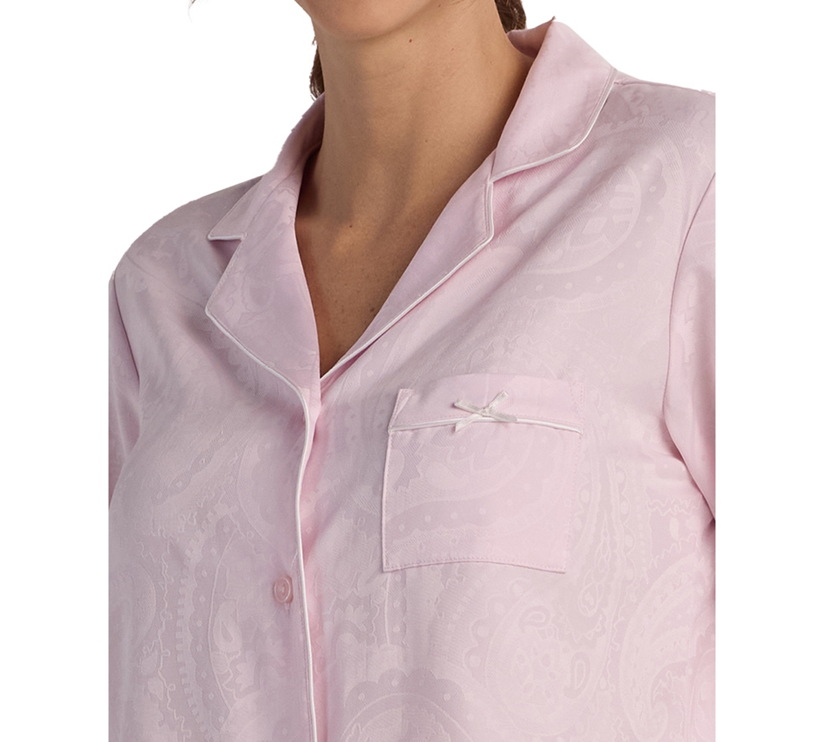 Miss Elaine Women's 2-piece Notch Collar Top And Pull-on Pants Pajama Set In Pink