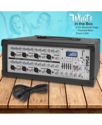 8-Channel Bluetooth Stage Powered Mixer - Pro Audio Sound Mixer, MP3/USB/SD Readers, Aux(3.5mm) Input, Digital LCD Display (800 Watt)