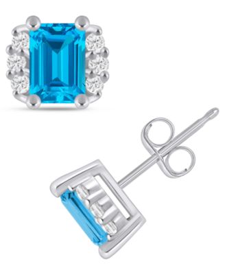 Gemstone and Diamond 1/3" Stud Earrings in 10K White Gold (also in 10K Yellow Gold)