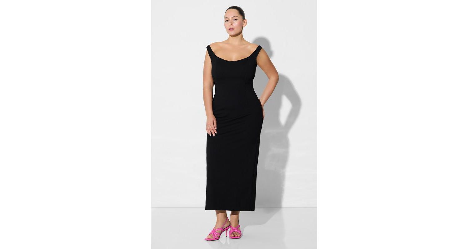 Women's Eliana Slit Sleeveless Off-Shoulder Boat-Neck Fitted Midi Dress