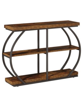 Gold Console Table, 39 Inch Entry Sofa Table with Double D-Shaped Metal Base, Contemporary Accent Table with Faux Marble Veneer for Entryway, Hallway, Entrance, Living Room