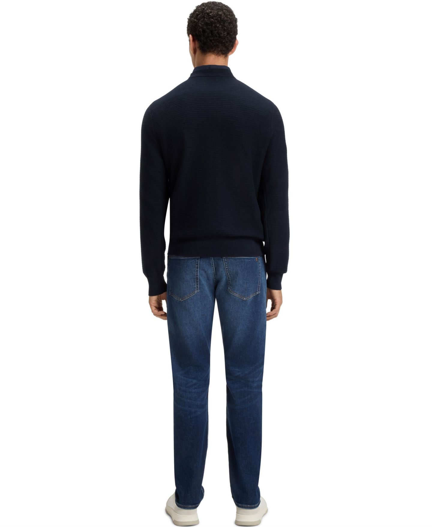 Мужской свитер Hugo Boss Cashmere Cotton Logo Patch Structured, цвет: Тёмный синий — фото 2