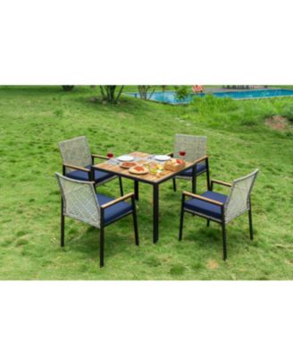 All Weather 5-Piece Patio Dining Set Acacia Table Light Gray