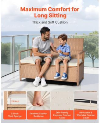 Outdoor Storage Bench PE Rattan 70Gal Waterproof Deck Box with Seating