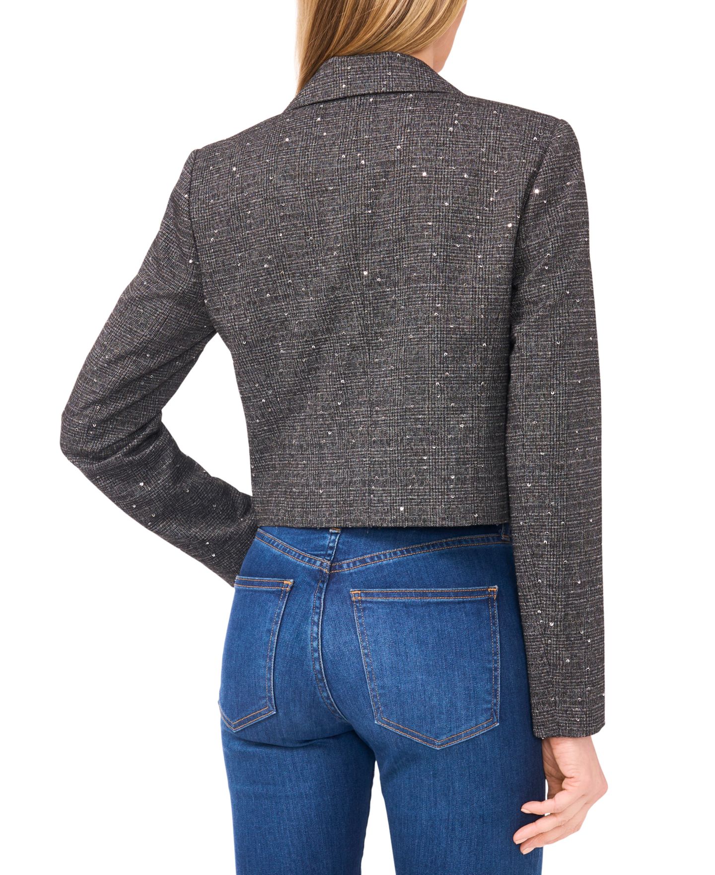 Женский пиджак CeCe Cropped Long Sleeve Lapel Bow Blazer, цвет: Насыщенный чёрный — фото 6