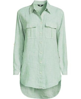 Plus Size Linen Roll Sleeve Relaxed Tunic Top