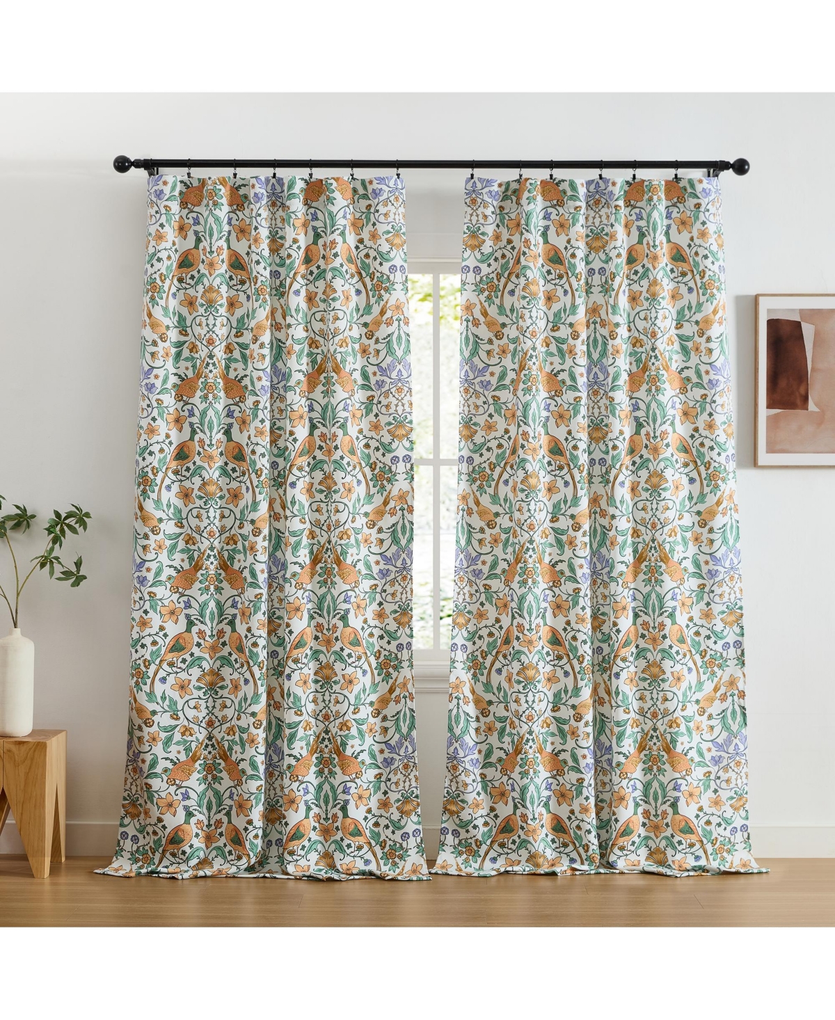 Hlc.me Florence Floral & Birds Patterned Window Back Tab Rod Pocket Curtains Bedroom - Light Blocking Darkening Window Panels