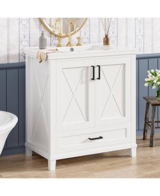 30" Bathroom Vanity with Sink, Solid Wood Frame and MDF, 2 Soft-Close Doors, Drawer and Storage Shelves