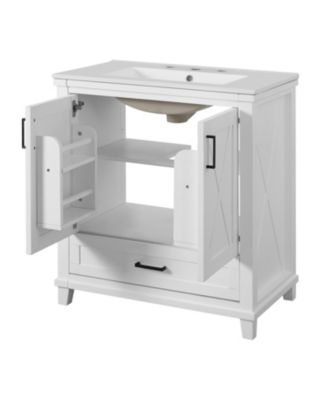 30" Bathroom Vanity with Sink, Solid Wood Frame and MDF, 2 Soft-Close Doors, Drawer and Storage Shelves