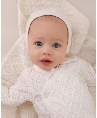 Baby Girls 3 Piece Baby Unisex "Simply Sweet" White 100% Cotton Knit Cardigan Set