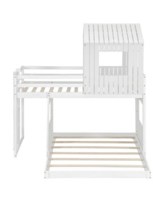 Wooden Twin Over Full Bunk Bed with Playhouse