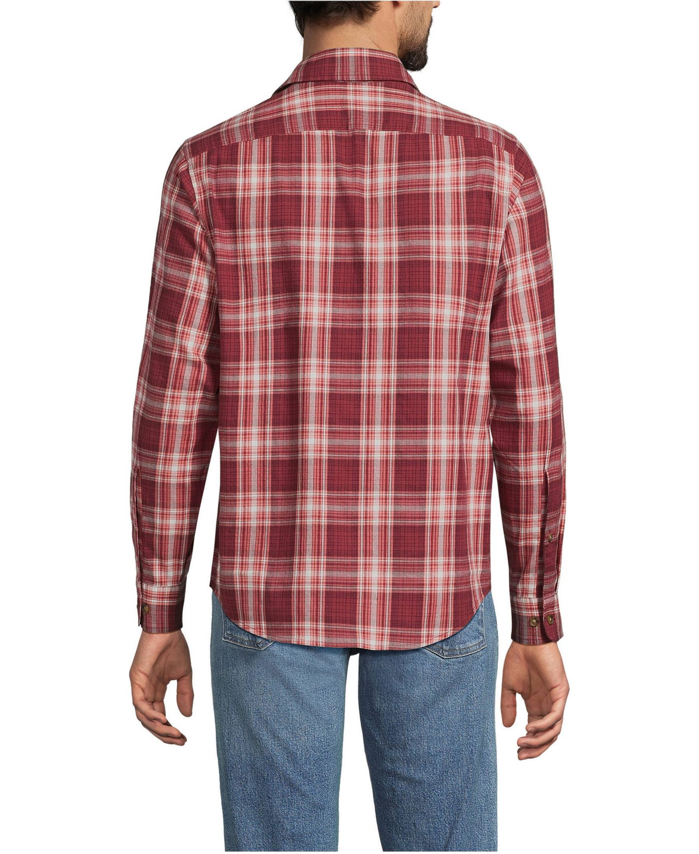 Мужская рубашка Lands' End Lightweight Coastal Flannel, цвет: Бордовый клетчатый — фото 2