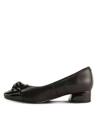 Women's Angelinite Leather Slip-On Cap-Toe Shoes with Floral Applique, Cushioned Leather Insole, and Flexible Low Heel – Everyday Comfort Style