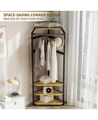 Corner Coat Rack With Shoe Bench and 6 Double Hooks, Corner Hall Tree - Clothes Rack With Storage Hall Tree With Organizer Shelf for Entryway, Hallway, Closet (02-Rustic Brown)