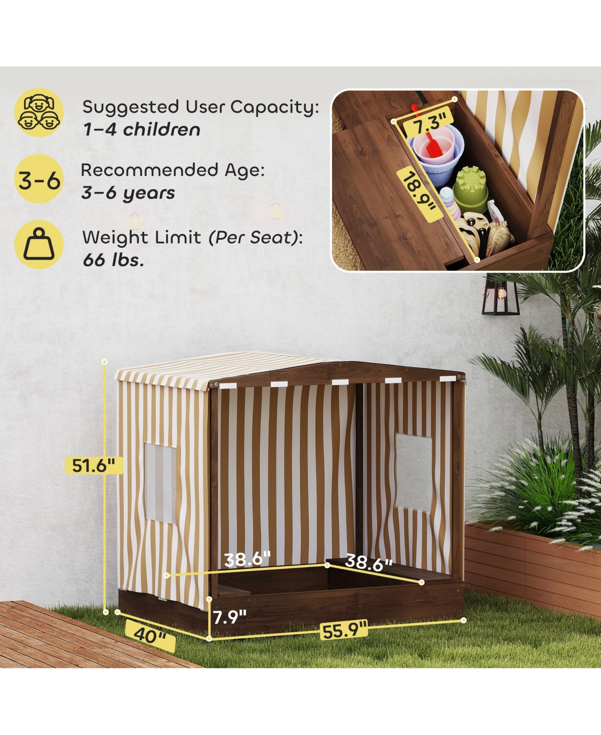 Qaba Kids Wooden box with Canopy Fully Cove, 56" x 40" x 52",