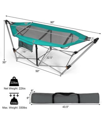 Folding Hammock Indoor & Outdoor Hammock with Side Pocket & Iron Stand